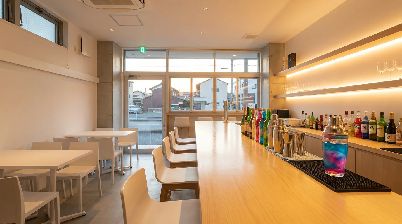 テーブル席とカウンター席があるPaletteLAB.の店内を入口側から見た様子